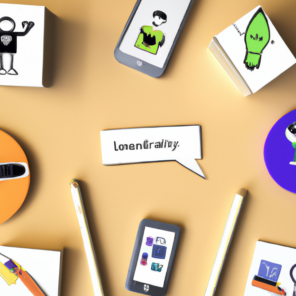 Group learning media literacy with laptops, phones, icons of verification and ethics in modern minimal style